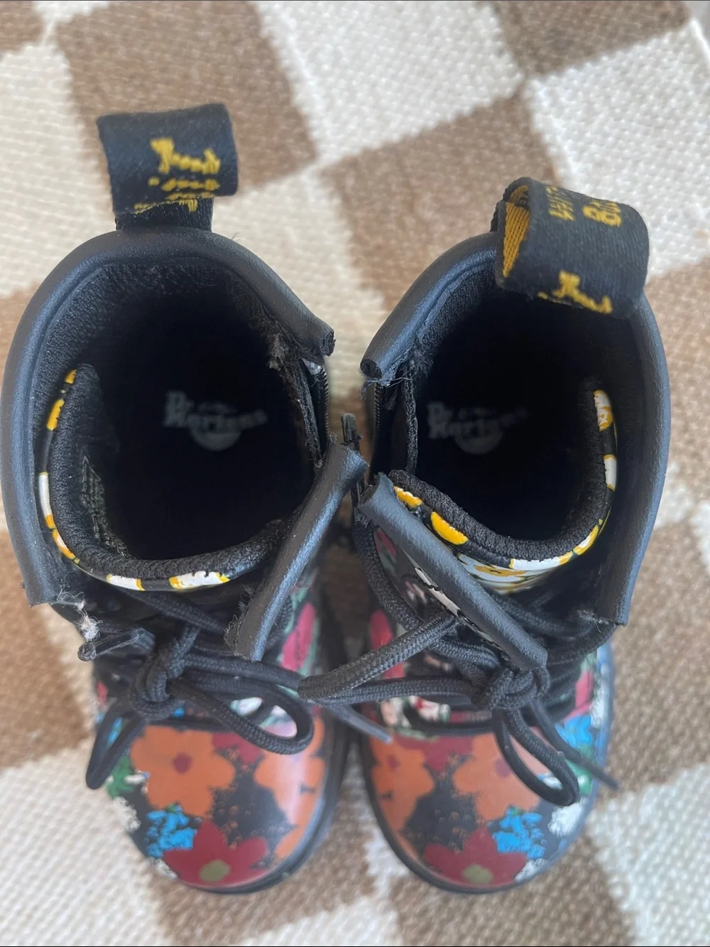Dr. Martens Kids Floral Lace-Up Boots in Black with Multi-Color Flowers